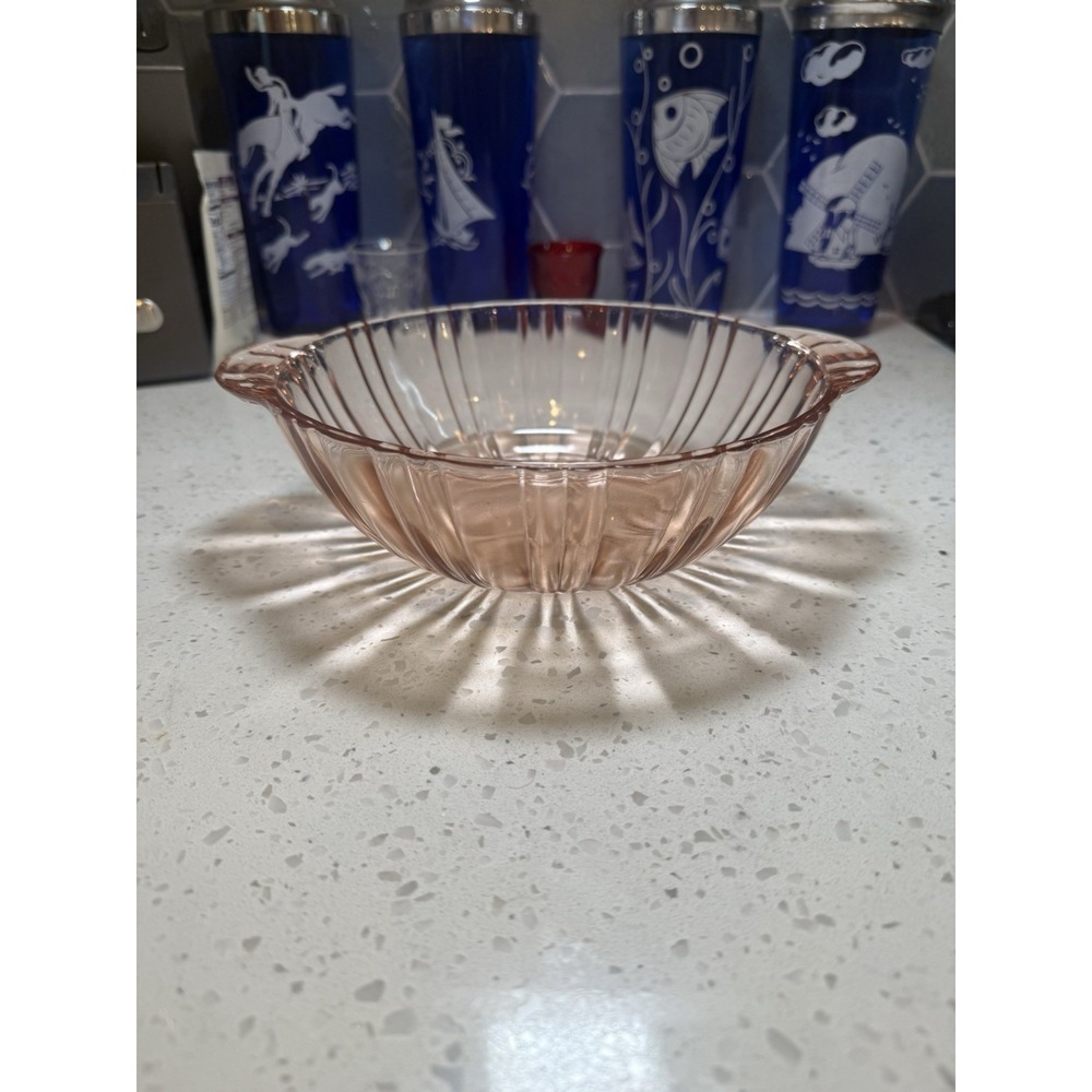 HTF Anchor Hocking Pink Old Cafe 8" 9 1/2" Handled Serving Bowl Depression Glass